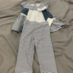 Rare Editions Blue and White Striped Baby Set